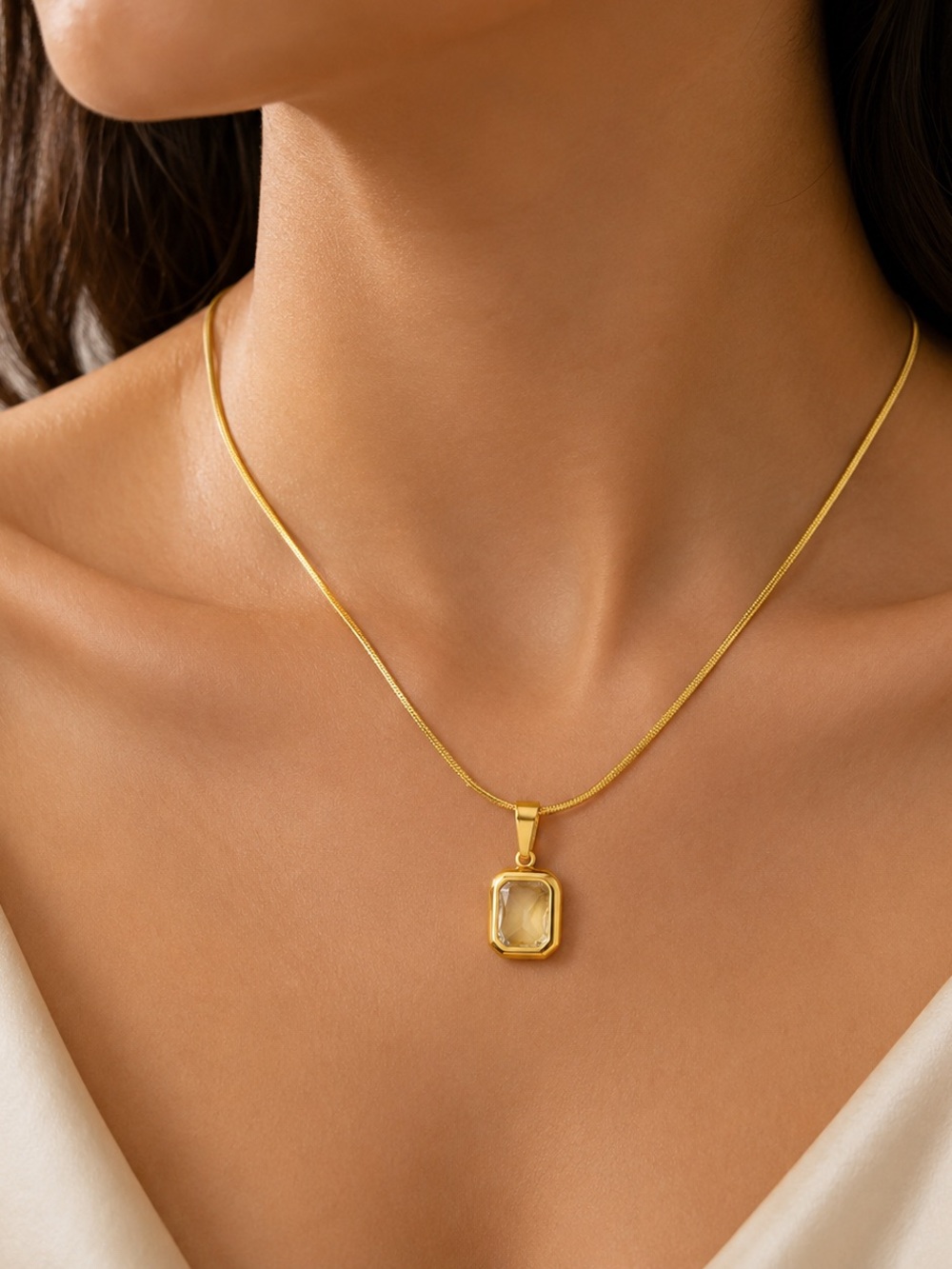 Gold Rectangular Pendant Necklace - Elegant Women’s Jewelry